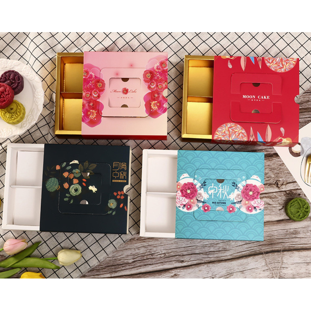 1pc Flower pattern potable mooncake box with handle,biscuit candy biscuit box,chocolate pastry中秋月饼礼盒创意手提式 (2987L) - Image 3