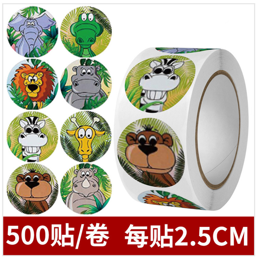 500pcs/Roll 1inch popular gift box decoration Cute Animal round stickers Reward Stickers For Kids 儿童卡通萌趣贴纸 (3027L) - Image 13