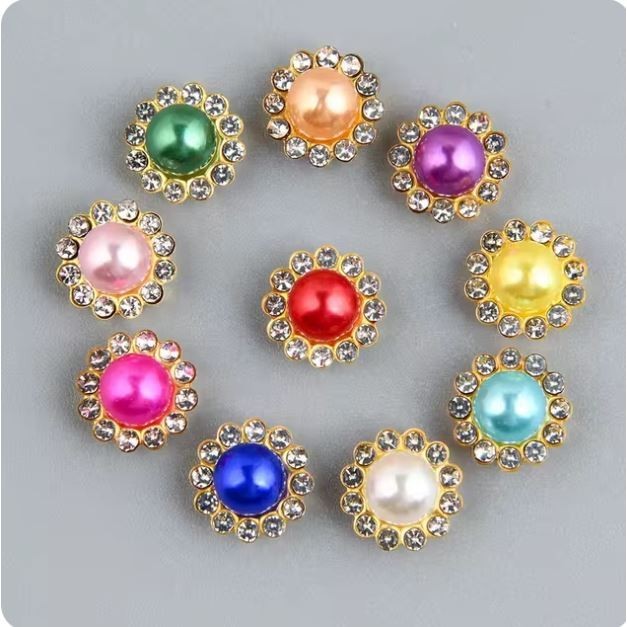 5pcs Golden Sunflower Rhinestone Crystal Pearls Brooch Buttons, Diy Special Jewelry Making Decorative 彩色太阳珍珠花心钻 (2994L) - Image 17