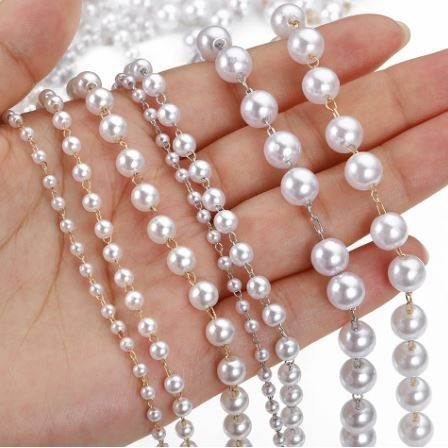 1yard Beaded Chain Imitation Pearl Chain Copper Necklace Chain For DIY Handmade Accessories Jewelry (2977L) - Image 4