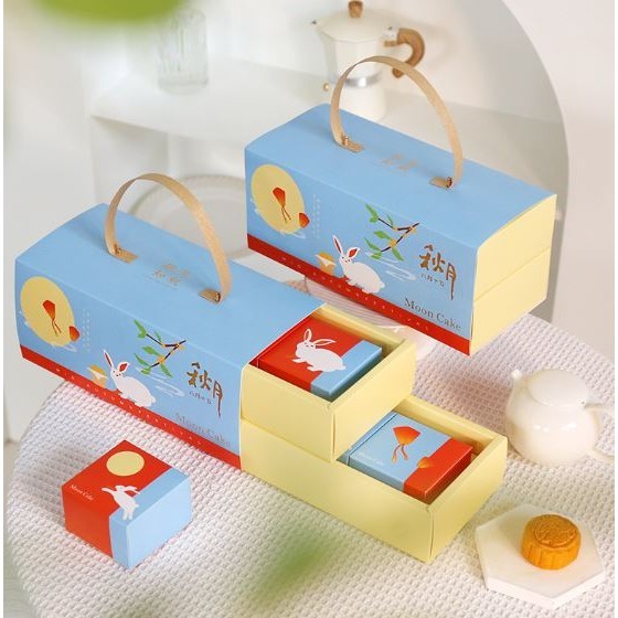 6grids Mooncake Packaging Portable Gift Box Baked Bean Paste Cake Dim Sum Box Premium Packaging Box 月饼礼盒包装盒 (2998L)
