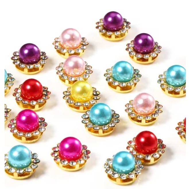 5pcs Golden Sunflower Rhinestone Crystal Pearls Brooch Buttons, Diy Special Jewelry Making Decorative 彩色太阳珍珠花心钻 (2994L)