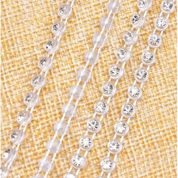 3/3.5/4/5mm Crystal Glass Rhinestone Lace Trim Banding with Mesh Fabric Ribbon Fringe Jewelry Access Lace Decor(2979L) - Image 8