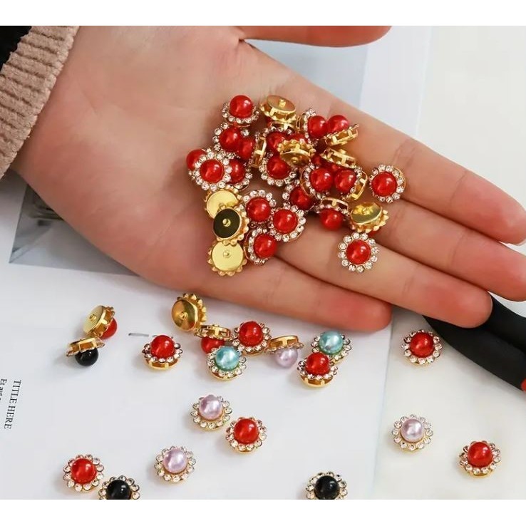 5pcs Golden Sunflower Rhinestone Crystal Pearls Brooch Buttons, Diy Special Jewelry Making Decorative 彩色太阳珍珠花心钻 (2994L) - Image 4