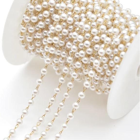 1yard Beaded Chain Imitation Pearl Chain Copper Necklace Chain For DIY Handmade Accessories Jewelry (2977L) - Image 6