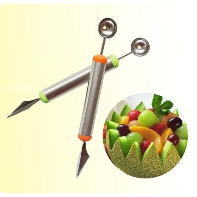 Creative Fruit Knife Stainless Steel Double Head Ice Cream Spoon Carving Kitchen Accessories Fruit Cutter Cool (2944L) - Image 2