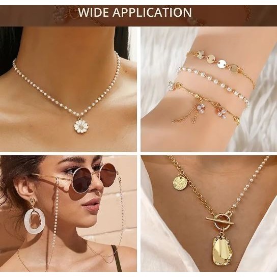 1yard Beaded Chain Imitation Pearl Chain Copper Necklace Chain For DIY Handmade Accessories Jewelry (2977L) - Image 9