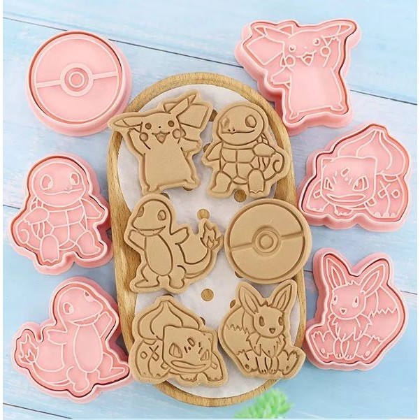 8pcs/Set Pokemon Pikachu Cookie Mould 3D Pressable Biscuit Mold Kitchen Baking Supplies Cartoon Anime Baking Tool(3012L) - Image 4