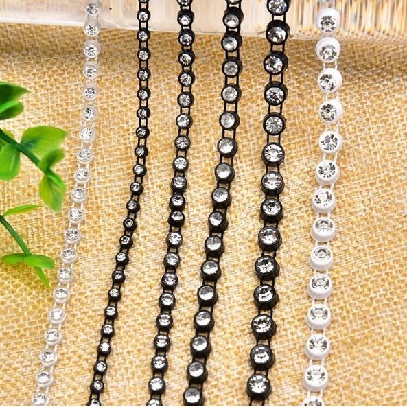 3/3.5/4/5mm Crystal Glass Rhinestone Lace Trim Banding with Mesh Fabric Ribbon Fringe Jewelry Access Lace Decor(2979L)