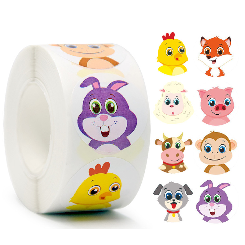 500pcs/Roll 1inch popular gift box decoration Cute Animal round stickers Reward Stickers For Kids 儿童卡通萌趣贴纸 (3027L) - Image 11