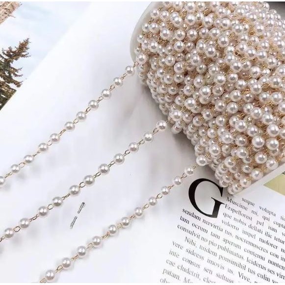1yard Beaded Chain Imitation Pearl Chain Copper Necklace Chain For DIY Handmade Accessories Jewelry (2977L) - Image 2