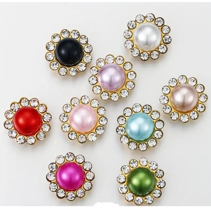 5pcs Golden Sunflower Rhinestone Crystal Pearls Brooch Buttons, Diy Special Jewelry Making Decorative 彩色太阳珍珠花心钻 (2994L) - Image 2