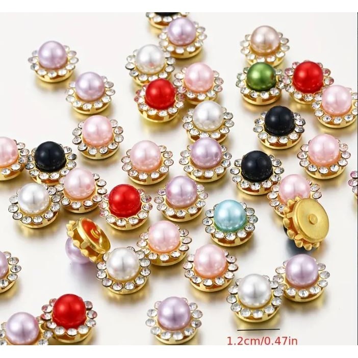 5pcs Golden Sunflower Rhinestone Crystal Pearls Brooch Buttons, Diy Special Jewelry Making Decorative 彩色太阳珍珠花心钻 (2994L) - Image 3