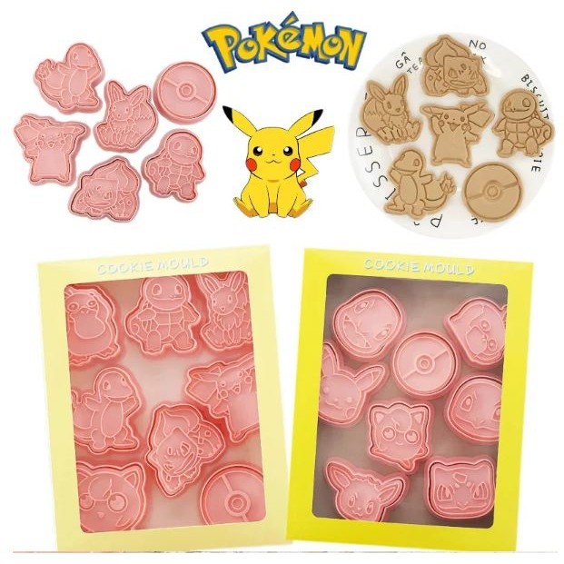 8pcs/Set Pokemon Pikachu Cookie Mould 3D Pressable Biscuit Mold Kitchen Baking Supplies Cartoon Anime Baking Tool(3012L)