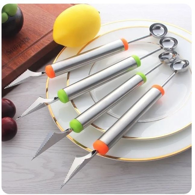 Creative Fruit Knife Stainless Steel Double Head Ice Cream Spoon Carving Kitchen Accessories Fruit Cutter Cool (2944L) - Image 4