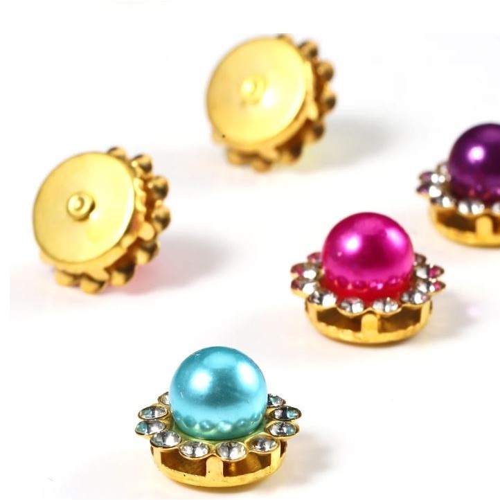 5pcs Golden Sunflower Rhinestone Crystal Pearls Brooch Buttons, Diy Special Jewelry Making Decorative 彩色太阳珍珠花心钻 (2994L) - Image 6