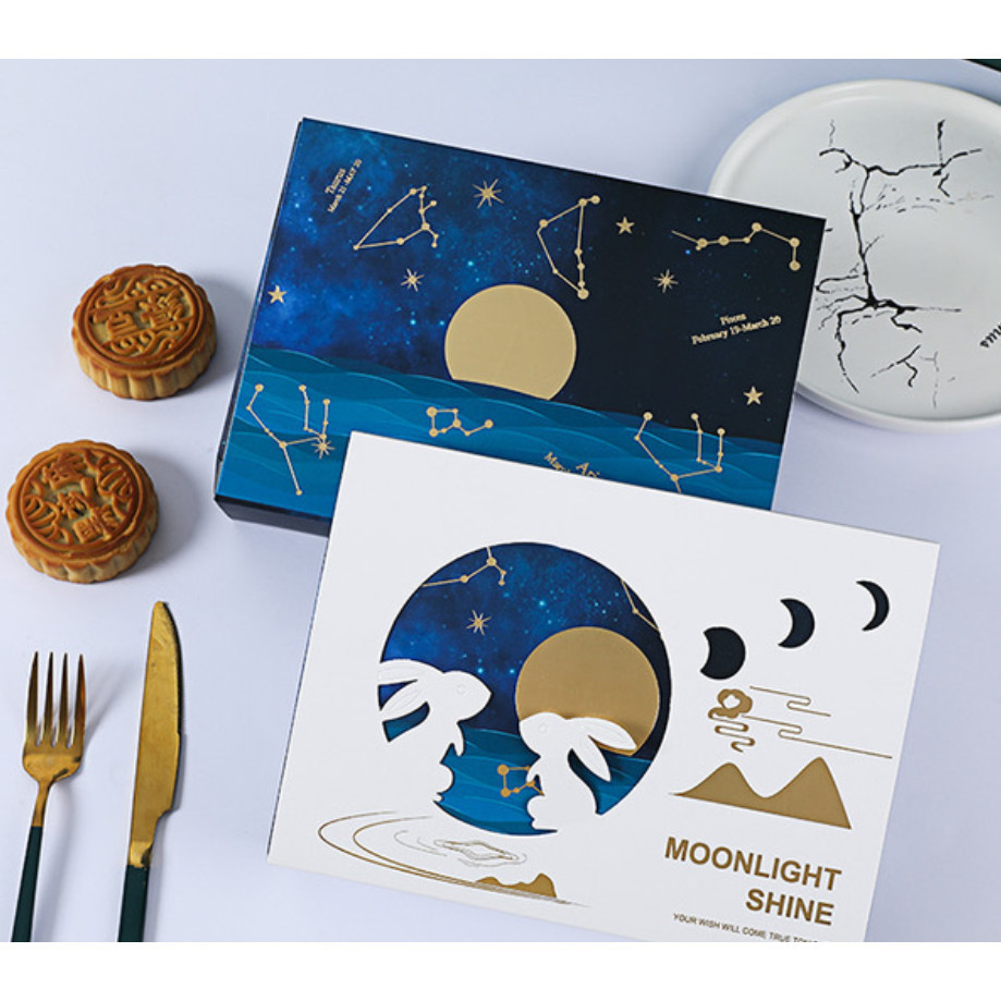 1pc Starry Sky Gold Foil Rabbit Mooncake Box Cake Chocolate Paper Box Birthday Party Gifts Packaging Boxes星空玉兔月饼盒(2988L)