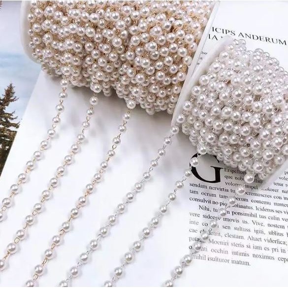 1yard Beaded Chain Imitation Pearl Chain Copper Necklace Chain For DIY Handmade Accessories Jewelry (2977L)