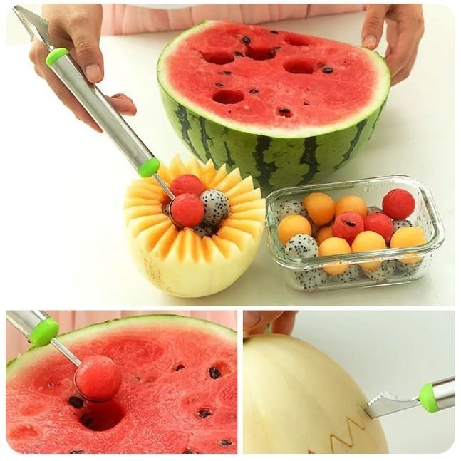 Creative Fruit Knife Stainless Steel Double Head Ice Cream Spoon Carving Kitchen Accessories Fruit Cutter Cool (2944L)