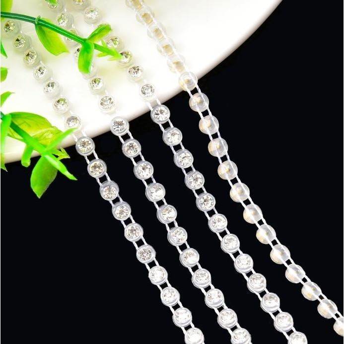 3/3.5/4/5mm Crystal Glass Rhinestone Lace Trim Banding with Mesh Fabric Ribbon Fringe Jewelry Access Lace Decor(2979L) - Image 2