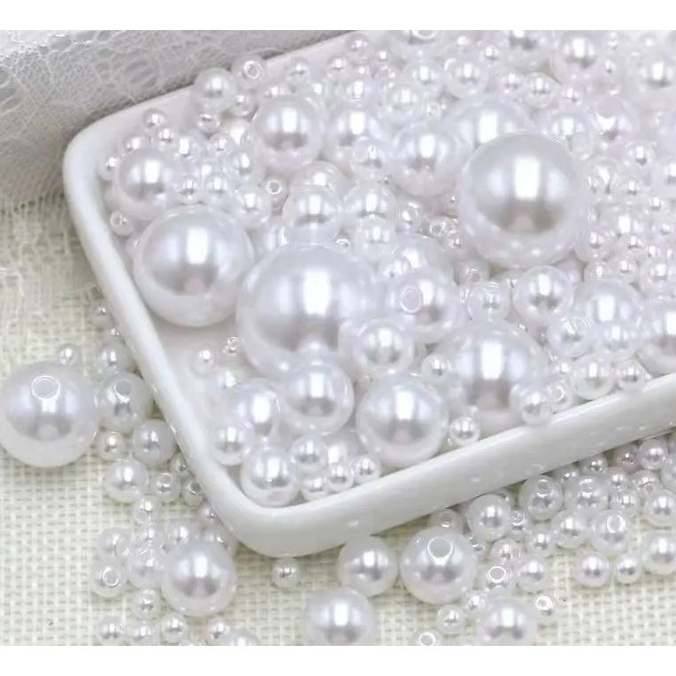 3-16mm ABS Imitation White Pearl Beads with Hole Round Acrylic Loose Beads for Jewelry Making 白色直孔仿珍珠 (2996L)