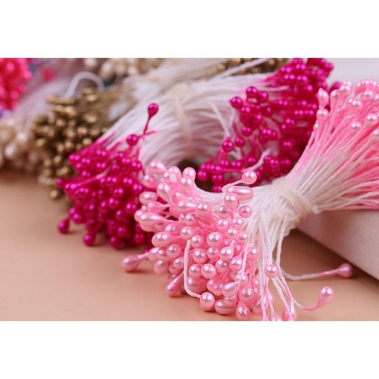 50pcs 3mm-5mm Double Heads DIY Artificial Mini Pearl Flower Stamen Red Silver Floral Stamen Hand Scrapbook 珠光花芯 (1587L) - Image 5