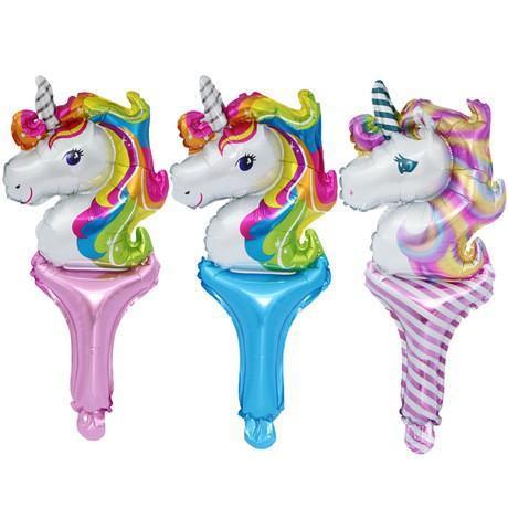 Rainbow Unicorn Hand Holding Stick Balloons Foil Helium Inflatable Balloon