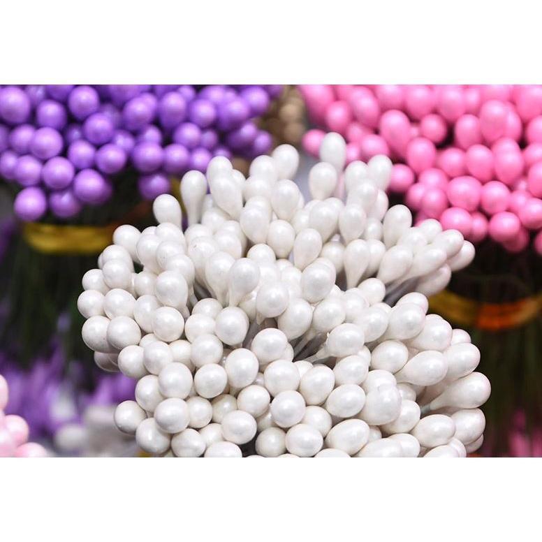 50pcs 3mm-5mm Double Heads DIY Artificial Mini Pearl Flower Stamen Red Silver Floral Stamen Hand Scrapbook 珠光花芯 (1587L) - Image 2