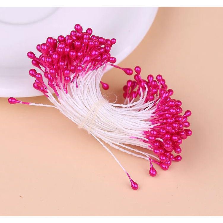 50pcs 3mm-5mm Double Heads DIY Artificial Mini Pearl Flower Stamen Red Silver Floral Stamen Hand Scrapbook 珠光花芯 (1587L) - Image 14