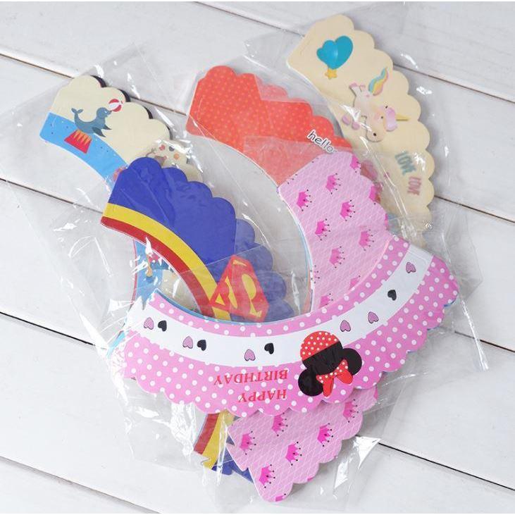 12PCS Cartoon Cake Toppers Rim Cute Cupcake Wraps Wedding Dessert Cups Children's Birthday Party Kids Gift Table (1143L) - Image 5
