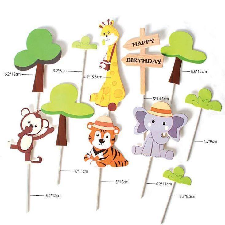 Jungle Theme Birthday Party Zoo Cute Animal Cake Toppers ForKid`s HappyBirthdayDecorationGiraffeTigerLionCupcake (1310L) - Image 9