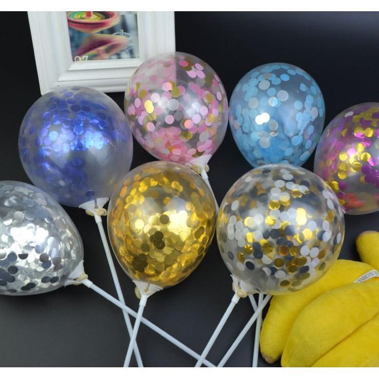 1set 5inch Confetti Balloon Cake Topper Decoration With Paper Straw Without Ribbon Table