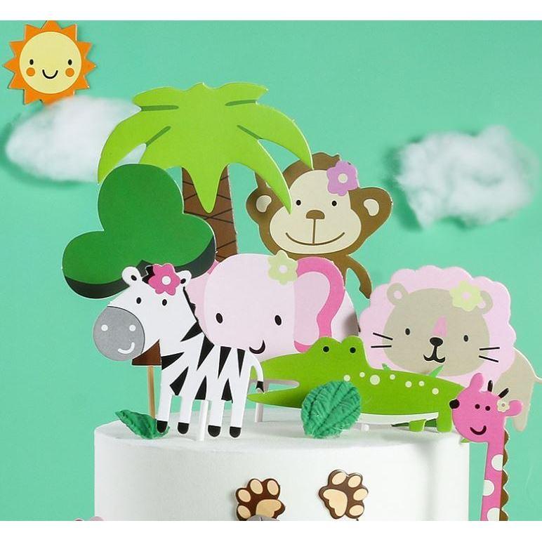 Jungle Theme Birthday Party Zoo Cute Animal Cake Toppers ForKid`s HappyBirthdayDecorationGiraffeTigerLionCupcake (1310L) - Image 4
